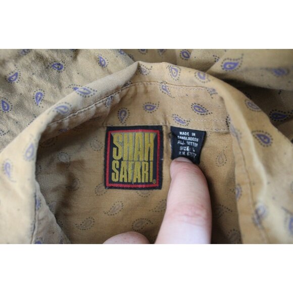 Shah Safari Mens L Paisley Button Down Shirt Vintage 90s Boho - SEE PHOTOS - Picture 5 of 5